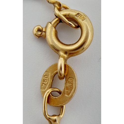 198 - AN 18K GOLD PISCES PENDANT ON A 52cms 18K GOLD FINE CHAIN .    6.6gms