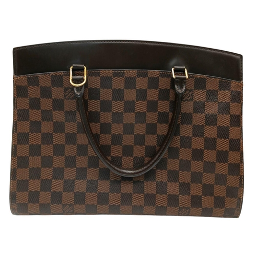 204 - A Louis Vuitton Damier Ebene Tote Bag. Brown Damier checkered coated canvas exterior with mocha leat... 