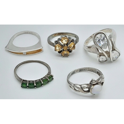 216 - Selection of GEMSTONE SET SILVER RINGS. To include Opal, Zirconia, Green Diopside,Citrine coloured,e... 