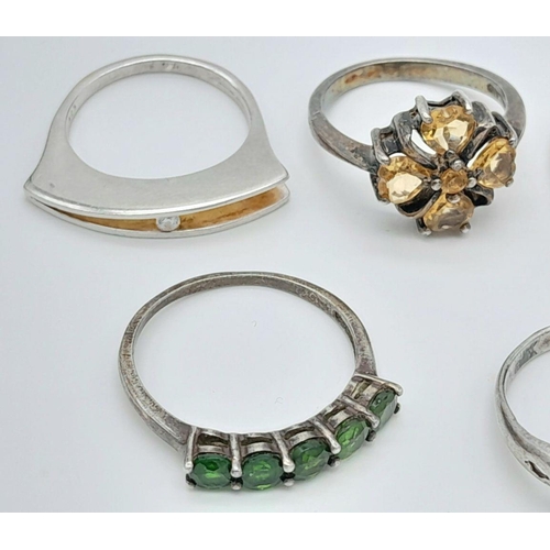 216 - Selection of GEMSTONE SET SILVER RINGS. To include Opal, Zirconia, Green Diopside,Citrine coloured,e... 