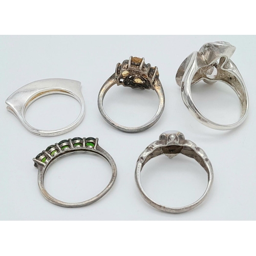 216 - Selection of GEMSTONE SET SILVER RINGS. To include Opal, Zirconia, Green Diopside,Citrine coloured,e... 