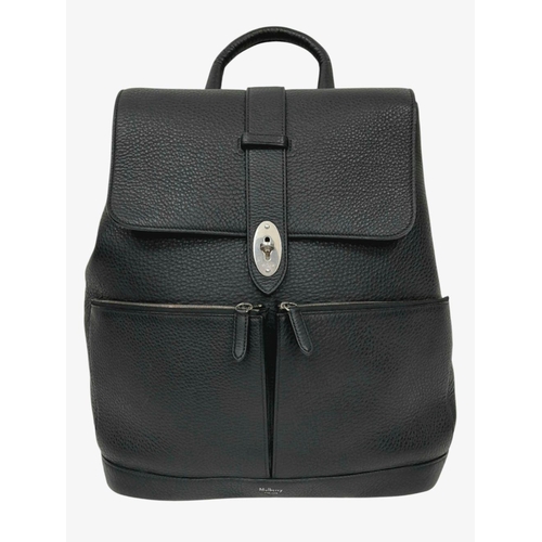 218 - A Mulberry Black Leather Backpack. Black leather exterior with silver-toned hardware, twist lock clo... 