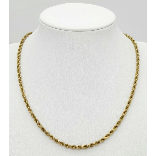 256 - A 9K GOLD ROPE TWIST NECK CHAIN .      3.8gms    40cms