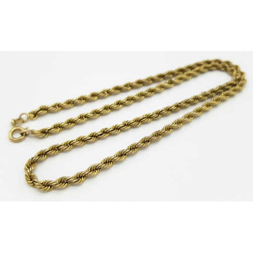 256 - A 9K GOLD ROPE TWIST NECK CHAIN .      3.8gms    40cms