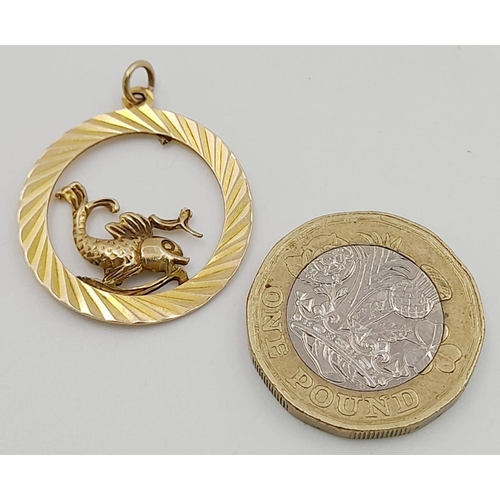 270 - A 9K GOLD PISCES FISH PENDANT.   2.4gms