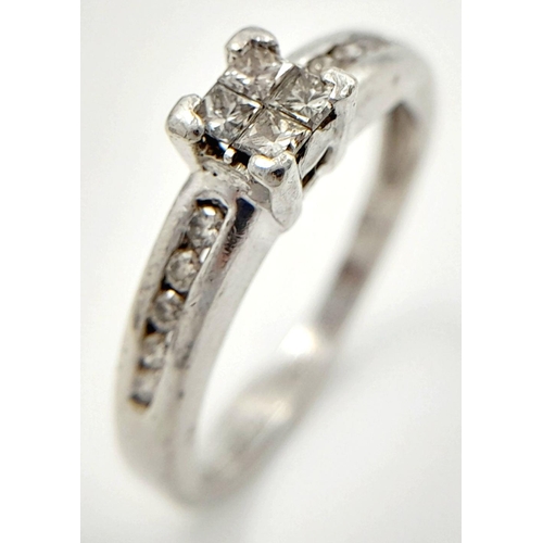 291 - A PLATINUM AND DIAMOND RING WITH DIAMOND SHOULDERS  .25ctw   4.1gms    size L