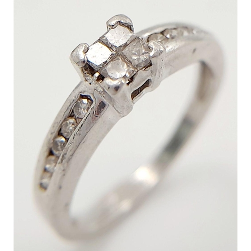 291 - A PLATINUM AND DIAMOND RING WITH DIAMOND SHOULDERS  .25ctw   4.1gms    size L