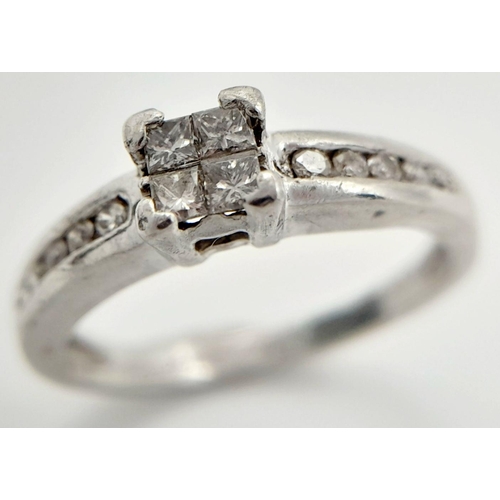 291 - A PLATINUM AND DIAMOND RING WITH DIAMOND SHOULDERS  .25ctw   4.1gms    size L