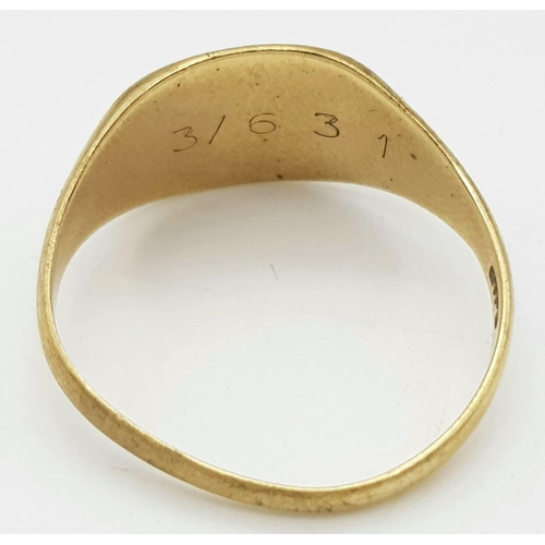 346 - A GENTS VINTAGE 9K GOLD SIGNET RING .    4.2gms    size W