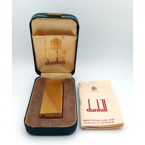 403 - A Vintage Gold Plated Dunhill Lighter. Needs a flint and gas. Comes with original box and papers. UK... 