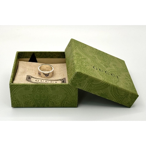 417 - A Gucci Sterling Silver Ghost Ring. Size L 1/2. 10g. Comes with a Gucci pouch and box. ref: STK01970... 