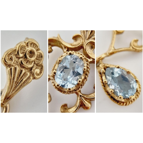 42 - A magnificent large 9 carat GOLD and BLUE TOPAZ PENDANT. Victorian style. Having an exceptional Oval... 