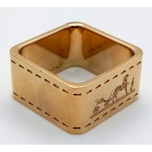 438 - A Hermes Gold Plated Square Scarf Ring. 2cm x 2cm. Comes in original box. ref: STK019615