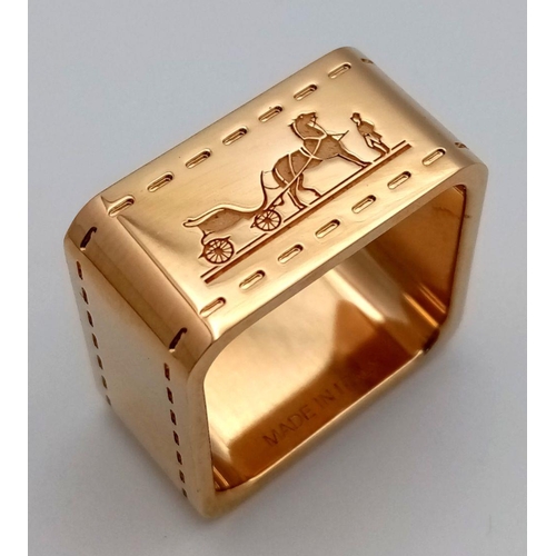 438 - A Hermes Gold Plated Square Scarf Ring. 2cm x 2cm. Comes in original box. ref: STK019615