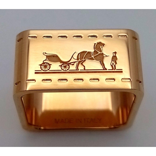 438 - A Hermes Gold Plated Square Scarf Ring. 2cm x 2cm. Comes in original box. ref: STK019615