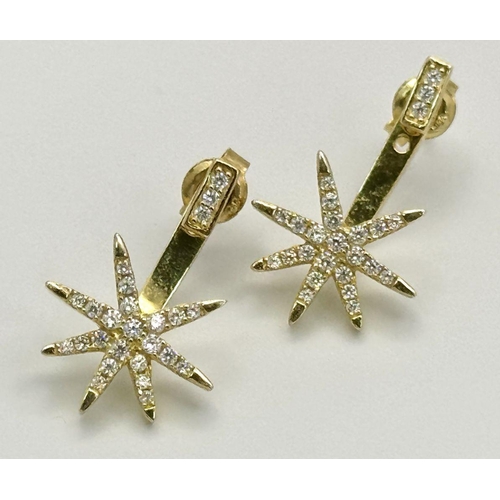 577 - A Pair of Gold Plated Sterling Silver, Stone Set, Star Drop Earrings. ref: STK019671