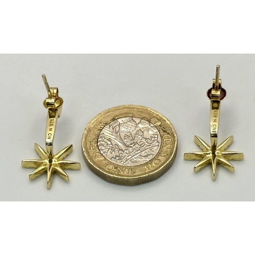 577 - A Pair of Gold Plated Sterling Silver, Stone Set, Star Drop Earrings. ref: STK019671