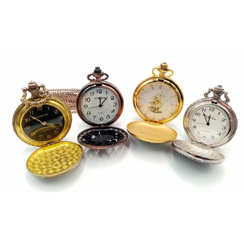 679 - Selection of 4 x Modern POCKET WATCHES to include STRADA, GENEVA ,etc. Quartz movement all in full w... 