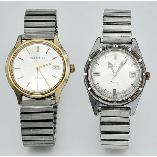 718 - Two Men’s Vintage Date Watches Comprising 1) French Made Caravelle Date Watch, Flex Bracelet 36mm Ca... 