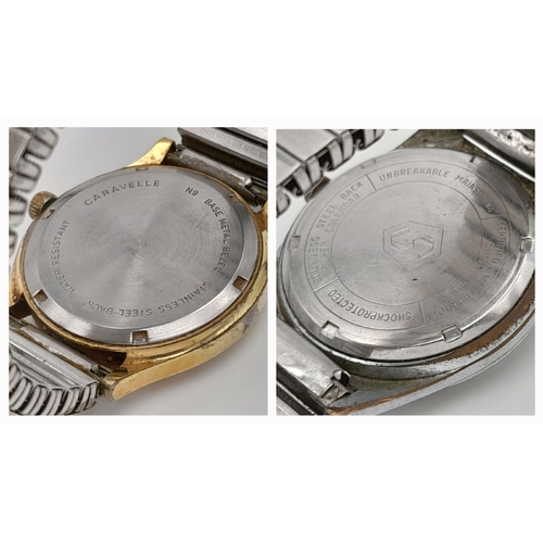 718 - Two Men’s Vintage Date Watches Comprising 1) French Made Caravelle Date Watch, Flex Bracelet 36mm Ca... 