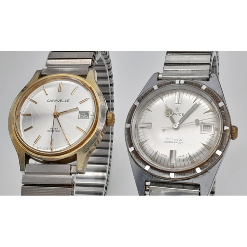 718 - Two Men’s Vintage Date Watches Comprising 1) French Made Caravelle Date Watch, Flex Bracelet 36mm Ca... 