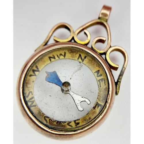 77 - Antique 9 carat GOLD, COMPASS PENDANT. Having clear Hallmark for Charles Edward Adams, Birmingham 19... 