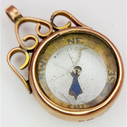 77 - Antique 9 carat GOLD, COMPASS PENDANT. Having clear Hallmark for Charles Edward Adams, Birmingham 19... 