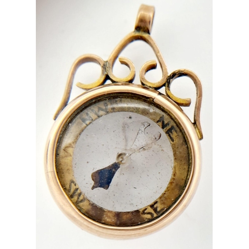 77 - Antique 9 carat GOLD, COMPASS PENDANT. Having clear Hallmark for Charles Edward Adams, Birmingham 19... 