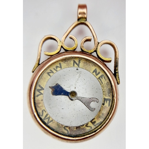 77 - Antique 9 carat GOLD, COMPASS PENDANT. Having clear Hallmark for Charles Edward Adams, Birmingham 19... 