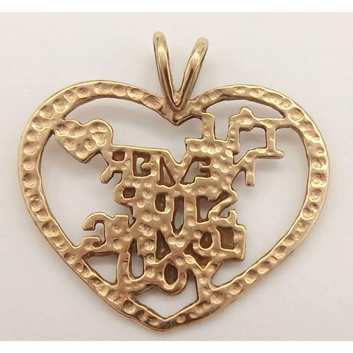 923 - A 9K YELLOW GOLD I'LL NEVER STOP LOVING YOU PENDANT 0.5G. Ref: CHIN 5003