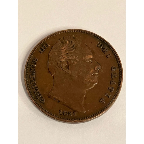 1037 - 1831 WILLIAM IV FARTHING. Very fine condition.