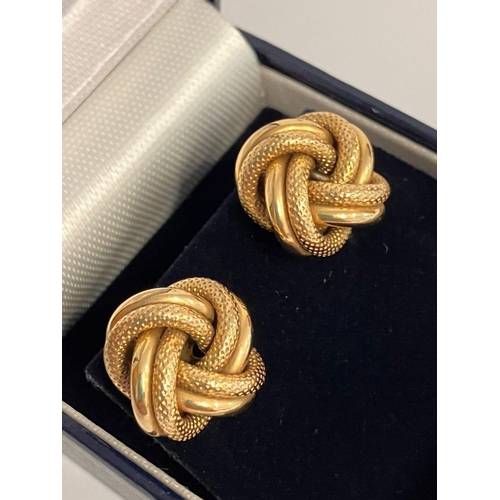 49 - Classic pair of impressive 9 carat GOLD KNOT EARRINGS. Large and chunky, finished in Frosted and Smo... 