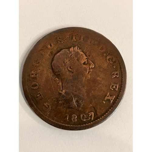 672 - 1807 GEORGE III HALF PENNY With printing error . Fair/fine condition with Lustre. Rare printing erro... 