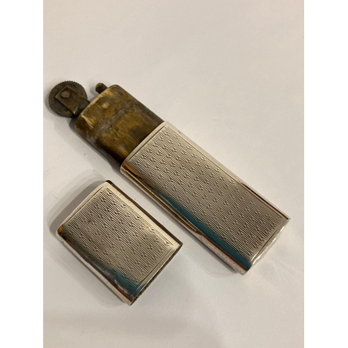 728 - Antique SILVER PLATED LIGHTER. Two Piece Case with Attractive Engine Turned design.af. UK MAINLAND S... 