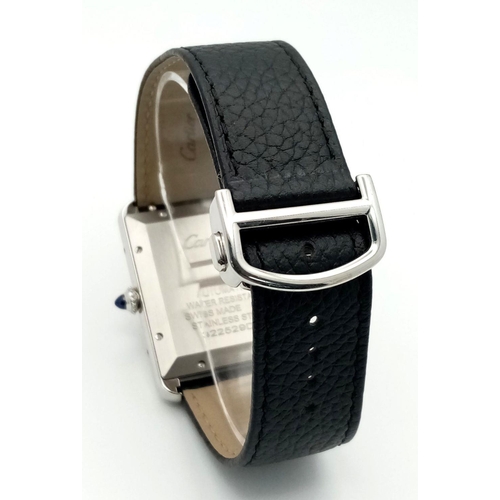 1 - A Must Cartier XL Gents Automatic Tank Watch. Black leather strap. Stainless steel case - 31mm width... 