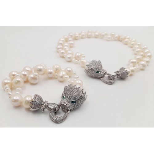 105 - A stunning, highly glamorous, two strand cultured pearl necklace and bracelet set with extraordinary... 