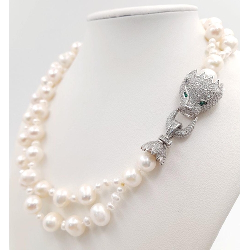 105 - A stunning, highly glamorous, two strand cultured pearl necklace and bracelet set with extraordinary... 