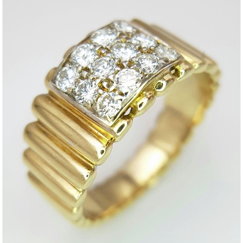 149 - AN 18K YELLOW GOLD ROLEX-ESQUE DIAMOND RING, TOTAL 0.80CT DIAMONDS APPROX, 8.9G SIZE V. Ref: GW 3003