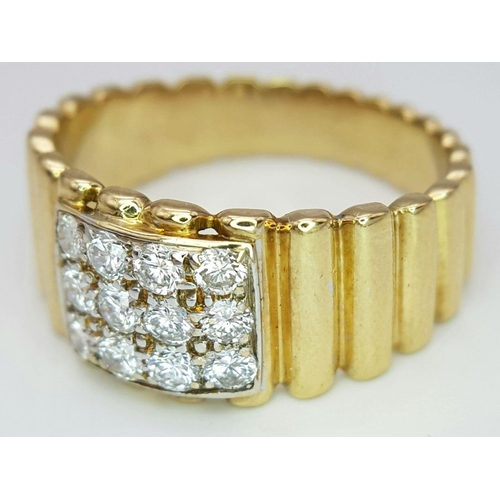 149 - AN 18K YELLOW GOLD ROLEX-ESQUE DIAMOND RING, TOTAL 0.80CT DIAMONDS APPROX, 8.9G SIZE V. Ref: GW 3003