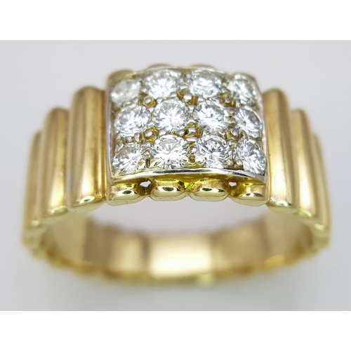 149 - AN 18K YELLOW GOLD ROLEX-ESQUE DIAMOND RING, TOTAL 0.80CT DIAMONDS APPROX, 8.9G SIZE V. Ref: GW 3003