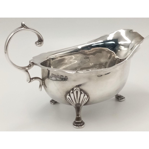 202 - Beautiful antique SILVER SAUCE BOAT. Clear Hallmark for Docker Burn, Birmingham 1925. Having scroll ... 