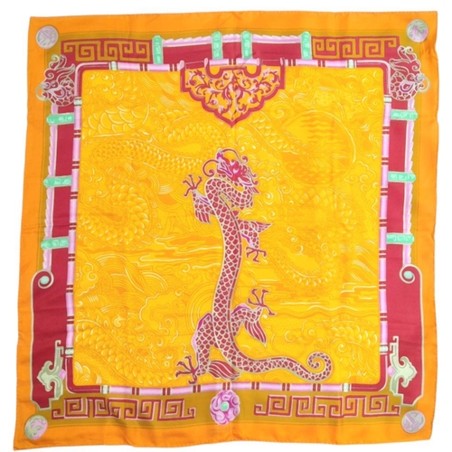 320 - An Oriental Detail Silk Scarf by Cartier. 88cm Square. Complete with Original Box, Booklet and Authe... 