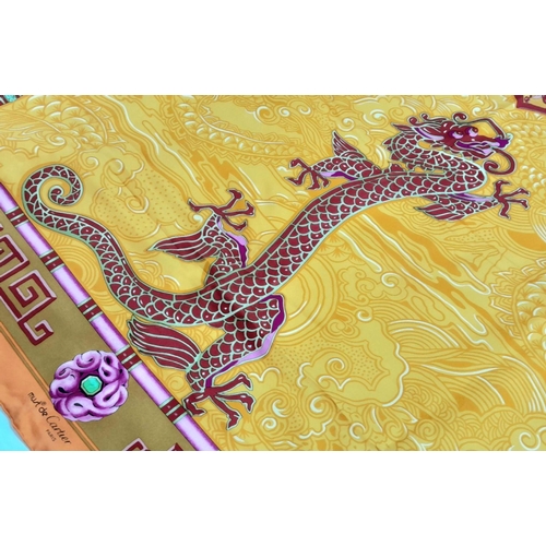 320 - An Oriental Detail Silk Scarf by Cartier. 88cm Square. Complete with Original Box, Booklet and Authe... 