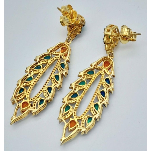 331 - A pair of 925 silver drop earrings set with 7.70ct opals and 1.60ct diamonds, weighing 13g, Ref: CD ... 