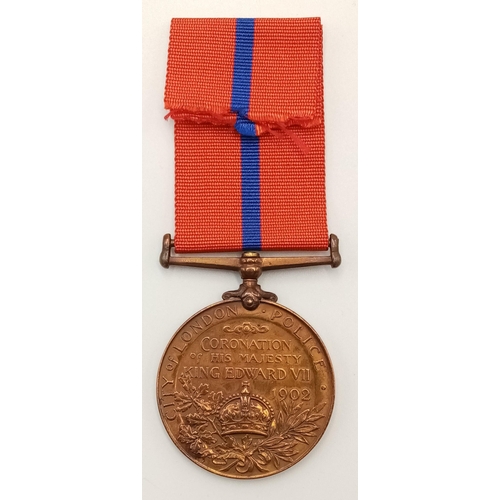 357 - A King Edward VII 1902 Police Coronation Medal with ‘City of London’ reverse named to:  PC A L G Sco... 