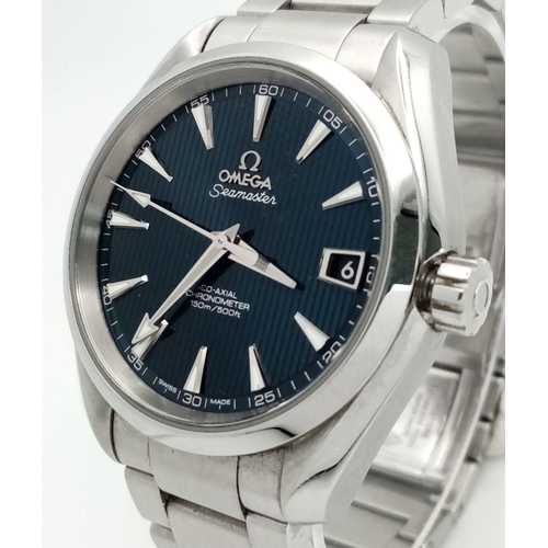 51 - An Omega Seamaster Aqua Terra Automatic Gents Watch. Stainless steel bracelet and case - 38.5mm. Blu... 