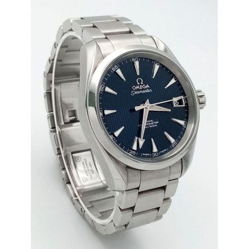 51 - An Omega Seamaster Aqua Terra Automatic Gents Watch. Stainless steel bracelet and case - 38.5mm. Blu... 