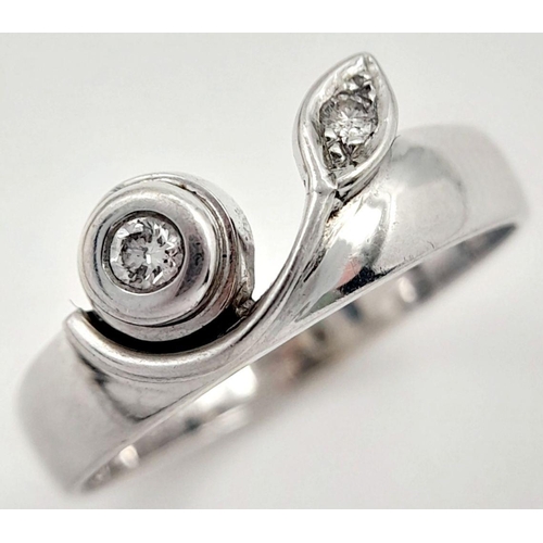 602 - A Pretty ‘One - Off’ Designer  14 carat  WHITE GOLD RING with Sparkling DIAMONDS set to top in Plant... 