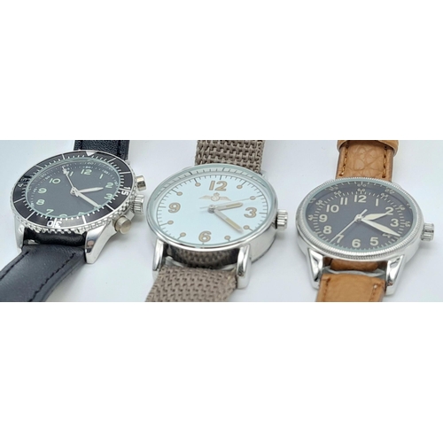 732 - Three Military Design Pilots Homage Quartz Watches Comprising; 1) Norwegian Airman. 2) Canadian Air ... 