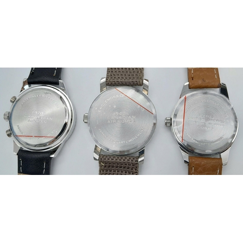 732 - Three Military Design Pilots Homage Quartz Watches Comprising; 1) Norwegian Airman. 2) Canadian Air ... 